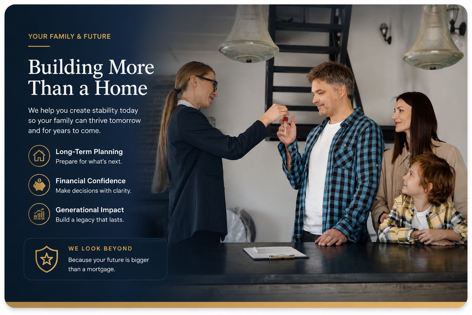 Family receiving keys to their new home and planning for long-term homeownership